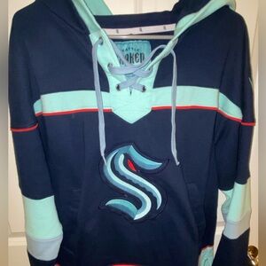 Seattle Kraken Navy Lace-Up Hoodie - Unisex Oversized Small - Like New